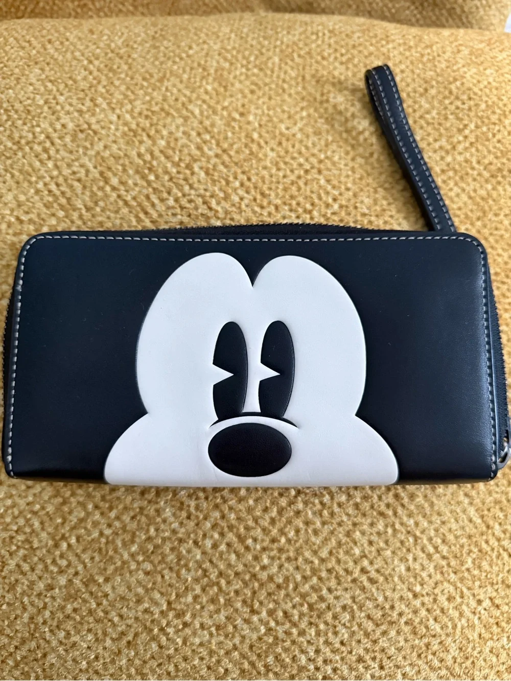 Coach Black Zip Wallet with White Mickey Face Applique